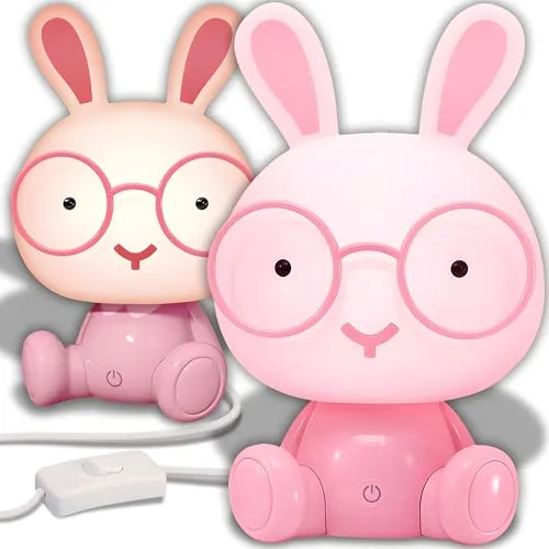 Retoo Hase Nachtlicht Farbwechsel mit Helligkeit Einstellbar für Kinderzimmer, Schlafzimmer, Badezimmer, Kawaii Nachtlicht Baby, Orientierungslicht Nachtlampe mit 3 Modi, Night Light Kids (Rosa)