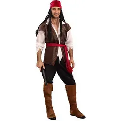 JADEO Piraten-Kostüm Verruchter Pirat Kostüm Freibeuter braun-weiss-rot weiß XL