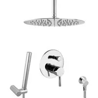 PaulGurkes Unterputz Duschsystem 30cm rund aus Messing - Komplett Set mit hochwertiger Keramikkartusche und verchromten Armaturen. Extra dünne Kopfbrause mit 30 cm Durchmesser und 168 Antikalkdüsen für ein modernes Duscherlebnis.