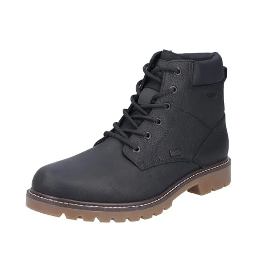 Rieker Herren 38842 Schnürstiefel, Schwarz, 43 EU - Wanderschuhe aus echtem Leder mit wasserabweisender Tex-Membran und weicher Decksohle für optimalen Komfort auf jedem Abenteuer.