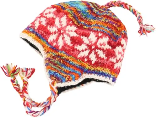 GURU SHOP Wollmütze mit Ohrenklappen, Norwegermütze, Wintermütze - Rot/bunt, Herren/Damen, Wolle