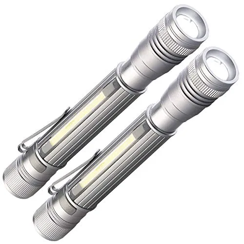 KryoLights Taschenlampe mit Magnet: 2er-Set 2in1-Akku-Profi-Pen-Light & Arbeitsleuchten mit COB-LEDs, USB (Taschenlampe LED, Akku USB, Wasserdichte Taschen)