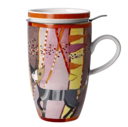 Goebel Rosina Wachtmeister Teetasse Sottosopra 450 ml - Thermobehälter aus Porzellan mit einzigartigem Katzen-Design, inklusive Deckel und Sieb für perfekten Teegenuss.