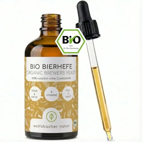 Bio-Bierhefe für Hunde und Katzen | 100ml flüssige Bierhefe | 100% Bio zur Haut- und Fellpflege, Futterergänzung mit Vitamin B, reich an Mineralien & Spurenelementen, DE-ÖKO-060