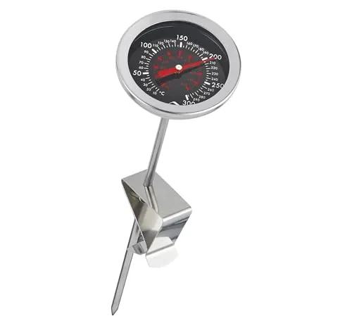Küchenprofi Frittier-Thermometer aus Edelstahl mit praktischem Clip, Küchenthermometer, Grillthermometer, Fleischthermometer analog, 0-300 °C Skala in °C und °F ablesbar, 21,2 cm