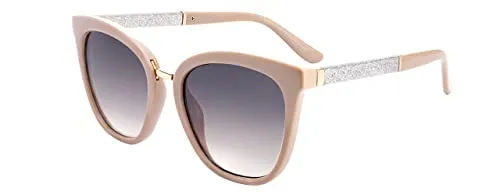 SQUAD Sonnenbrille Für Damen, Brille Frauen Quadratisch Beige silberner Glitzer 100% uv400-schutz