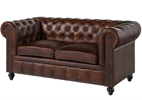 Massivmoebel24 Sofa Chesterfield 2-Sitzer - Sofa 2-Sitzer aus echtem Büffelleder, mit opulenter Steppung und Nieten, perfekt für stilvolle Wohnzimmer.