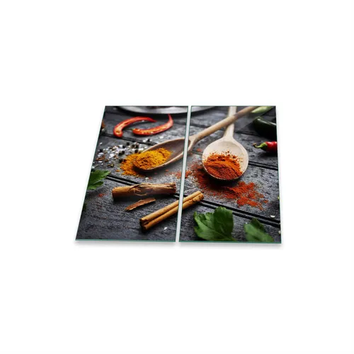 Herdabdeckplatte Ceran 2-teilig 2x30x52 Gewürze Braun Abdeckung Glas Deko Schutz