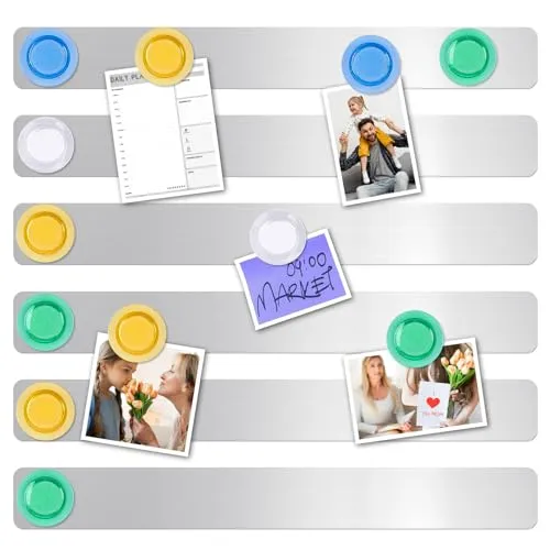 Magnettafeln, 6 Stück Selbstklebend Magnetleiste aus Edelstahl mit 16 Starke Magnete, 30 × 3 cm Pinnwand Magnetisch für Büro Küche Fotos Dokumente Kühlschrank