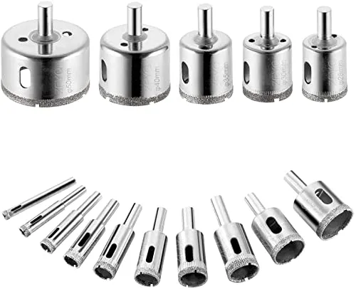 ZFYQ Diamantbohrer, 15Pcs Lochfräse Set zum Bohren in Glas, Keramik, Porzellan, Fliesen, Marmor, 6mm - 50mm