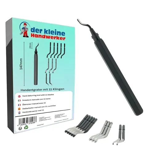 der kleine Handwerker Entgrater mit 11 Klingen – Entgrater Werkzeug für Metall, Kunststoff & Edelstahl – Präzise 360° Gratentfernung – Ergonomischer Griff – Ideal für Modellbau, Werkstatt & 3D-Druck