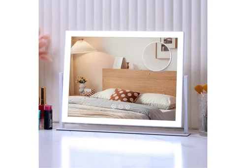 GIMBELEN Schminkspiegel mit Beleuchtung 42x31 cm – 3 Farbtemperaturen & 360° Drehung - Eleganter Schminkspiegel mit dimmbarer Beleuchtung in drei Farbtemperaturen. Ideal für präzises Make-up und Pflege, kompakt im Design und mit praktischem USB-C-Anschluss.
