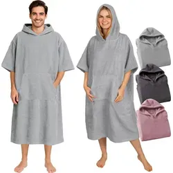 CalmyBEACH Frottee Badeponcho für Damen und Herren - Funktionsjacken aus 100% Baumwolle, mit praktischer Kapuze und Bauchtasche für kuschelige Wärme nach dem Baden – ideal für Strand, Sauna und Camping.