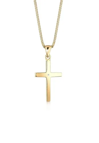 Elli Halskette Damen Kreuz Anhänger mit Diamant - Ketten für Damen mit echtem Diamanten (0.005 ct.) in 925 Sterling Silber, handgefertigt und perfekt als Geschenk für besondere Anlässe.