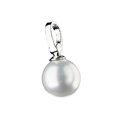 Giorgio Martello Milano Charm Muschelkernperle aus Silber 925 - Clasp Charm für Damen aus rhodiniertem 925 Sterling Silber mit einer eleganten weißen Muschelkernperle, ideal für stilvolle Akzente.