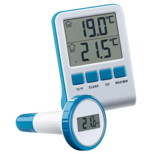 infactory Digitales Teich- und Poolthermometer mit LCD-Funk-Empfänger - Thermometer für Teich und Pool, mit IPX8 Wasserdichtigkeit und funkbasierter Temperaturübertragung für präzise Messungen.