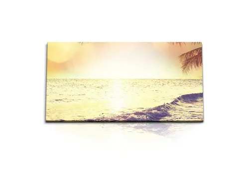 Sinus Art Leinwandbild Kunstdruck Bilder 120x60cm Palmen Strand Karibik Sonnenschein Sommer M, (1 St)