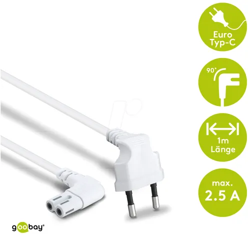 GOOBAY 97347 - Anschlusskabel Eurostecker beidseitig abgewinkelt, 1 m, Weiß