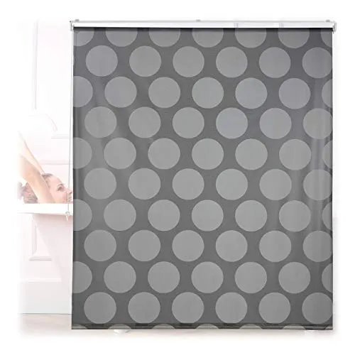 Relaxdays Duschrollo 140x240 cm - Wasserabweisend und platzsparend - Duschvorhänge: Retro Seilzugrollo für Dusche und Badewanne, schützt Fliesen vor Wassertropfen und ist einfach einrollbar.