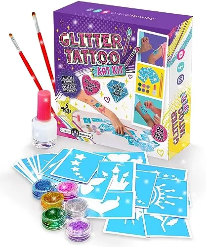 Original Stationery Glitter Tattoo Studio für Mädchen - Funkelnde und Farbenfrohe Temporäre Tattoos für Kinder - Magisches Gefälschtes Tattoo-Kit Kunsthandwerk für Mädchen