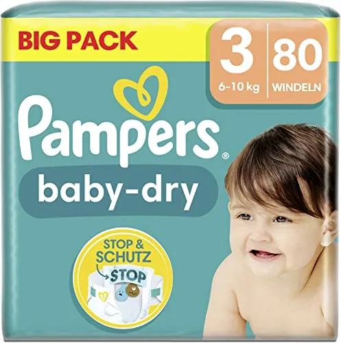 Procter & Gamble Stoffwindeln Baby Dry Gr. 3 Midi - Stoffwindeln für Babys von 6-10 kg, 80 Stück im Doppelpack, bieten optimalen Schutz und sind besonders sanft zur Haut.
