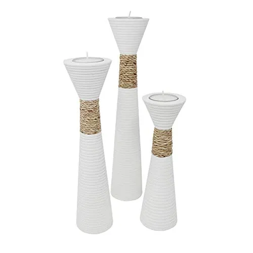 Trendy Wood & Light TEELICHT DEKOARTIKEL Trippel weiß aus Mangoholz