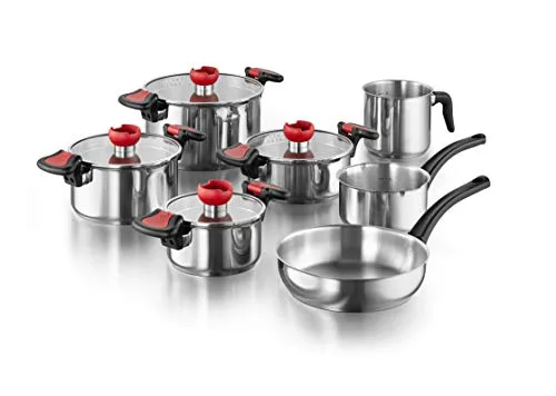 KOPF Topfset Nelo (11-teilig) – Edelstahl mit intelligenter Abgießhilfe - Kochtopfset Nelo - 11-teiliges Set aus hochwertigem Edelstahl mit intelligenter Abgießhilfe für einfaches und sicheres Abgießen. Perfekt für alle Herdarten, inklusive Induktion.