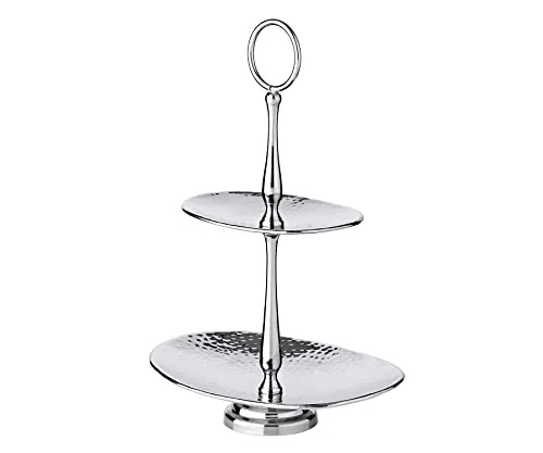 EDZARD Etagere Gulf, 2-stöckig aus Edelstahl - Elegante Servierplatte in hochglanzpoliertem Edelstahl, ideal für stilvolle Anlässe und Buffets, Höhe 34 cm und ovale Platten in silberfarben.