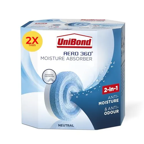 UniBond AERO 360° Feuchtigkeitsabsorber Neutral Nachfüll-Tab, ultra-saugfähig und geruchsneutralisierend, für AERO 360° Luftentfeuchter, Kondensationsabsorber, Doppelpack (2 x 450g)