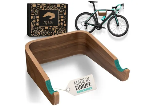 madeco Fahrradwandhalterung FlyBike Fahrrad Wandhalterung Holz - Design Fahrradhalter für Wohnung (mit Fischer Dübeln und Wollfilz Rahmenschutz), für Rennrad, Gravel Bike, Mountainbike, Fixie