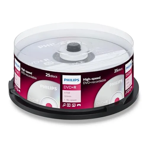 Philips DVD+R Rohlinge High-Speed (4.7 GB /120 Minuten Video, 1-16x Speed, 25er Spindel)