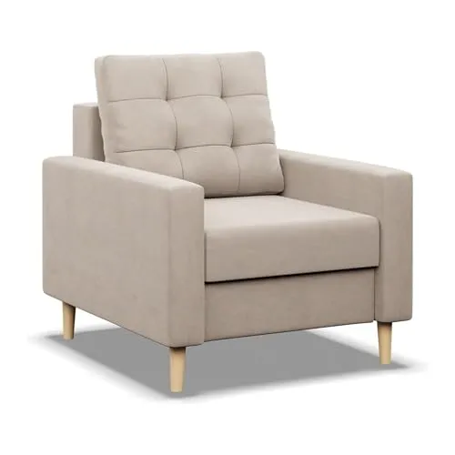 Mebligo - Sessel Wohnzimmer Blank, Schaumstoffpolsterung, Relaxsessel, Fernsehsessel Skandinavisch, Loungesessel Modern, Sessel & Stühle - beige (Paros 02)