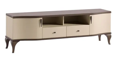 TV-Lowboard Beige aus Holzfurnier - Stylisches TV-Lowboard in Beige, 188 cm breit, mit 2 Schubladen und 2 Regalfächern – ideal für Ihr Wohnzimmer und perfekte Aufbewahrungslösung für Mediengeräte.