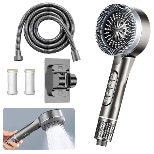 Wassersparender Duschkopf mit Filter, Hochdruck Handbrause - Handbrausen mit 4 Strahlarten und Stoppfunktion, ideal zur Chlorentfernung und für ein verbessertes Duscherlebnis dank Hochdrucktechnologie.