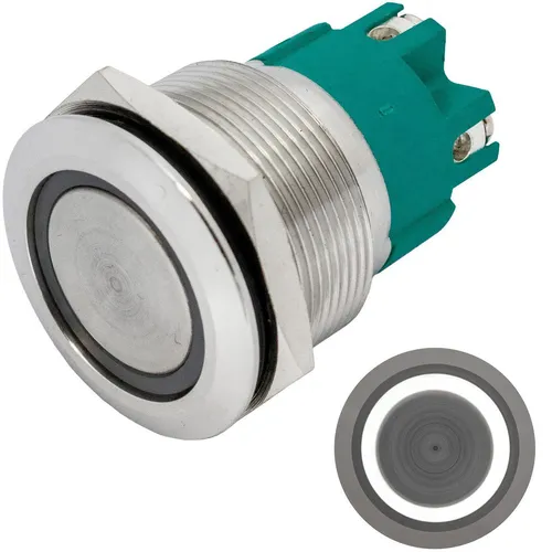Edelstahl Drucktaster Flach Ø25mm Ring LED Kalt Weiß IP65 Schraubanschluss 250V