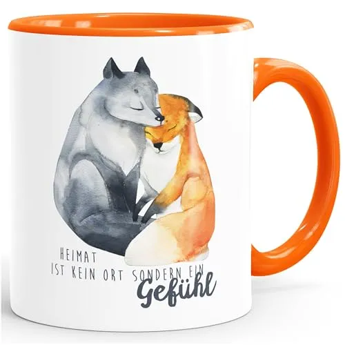 Kaffee-Tasse Heimat ist kein Ort sondern ein Gefühl Fuchs Liebe Spruch Geschenk MoonWorks® orange unisize