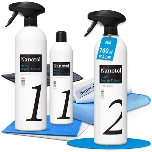Nanotol Nanoversiegelung-Set für Auto, Wohnmobil, Boot - Autoreinigung & Pflege mit lang anhaltendem Tiefenglanz und Easy-to-clean-Effekt, ideal für nachhaltige Sauberkeit gegen Schmutzanhaftung.