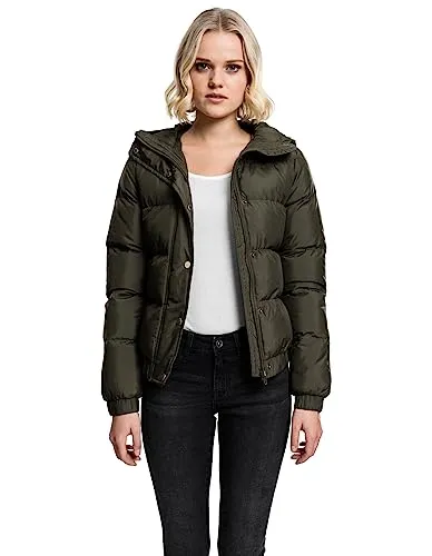 Urban Classics Damen Winterjacke Ladies Hooded Puffer Jacket - Darkolive, Größe XL - Funktionsjacke mit Kapuze, windabweisend und perfekt für kalte Tage dank elastischem Gummizug und verschließbaren Taschen.