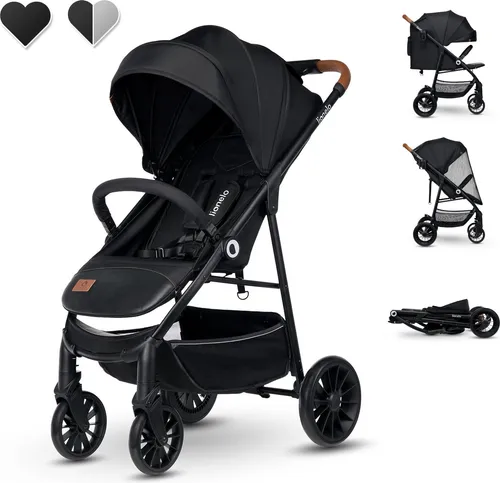 Lionelo Zoey Buggy Kinderwagen Schwarz mit Liegeposition - Buggys mit verstellbarer Rückenlehne für optimalen Komfort, großes UV-Schutzverdeck und einfaches Zusammenklappen für unterwegs. Ideal für Eltern und Kinder.
