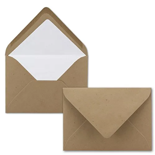 75x Kraft-Papier Brief-Umschläge sandbraun gefüttert - DIN C6 - weißes Seidenfutter - Nassklebung ohne Fenster - 114 x 162 mm - Recycling Umschläge - Serie UmWelt