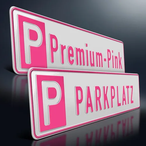 Parkplatzschild Premium | PINK auf WEISS | Wunschtext | Aluminium Kennzeichen