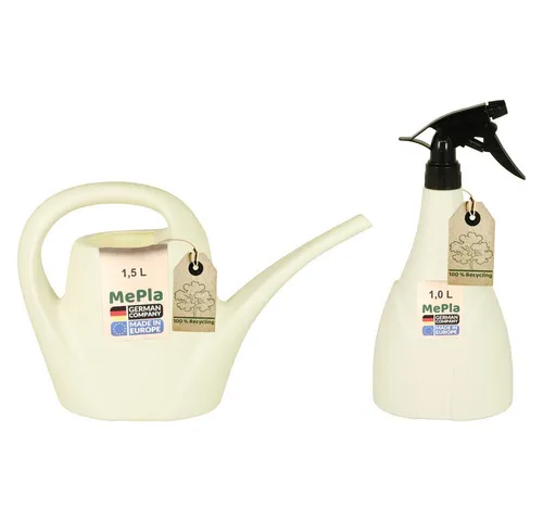 Heimwerkercenter Übertopf MePla - Set Kunststoff Gießkanne 1,5l Indoor + Sprüher 1,0l - weiss