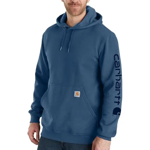 Carhartt Sleeve Logo Hooded Sweatshirt - Hoodie für Herren Gr M blau - Bequemer Herren Hoodie mit großem Logo-Print in Blau, ideal für den Alltag. Mit Kapuze und aus 50% Baumwolle, 50% Polyester für besten Tragekomfort.