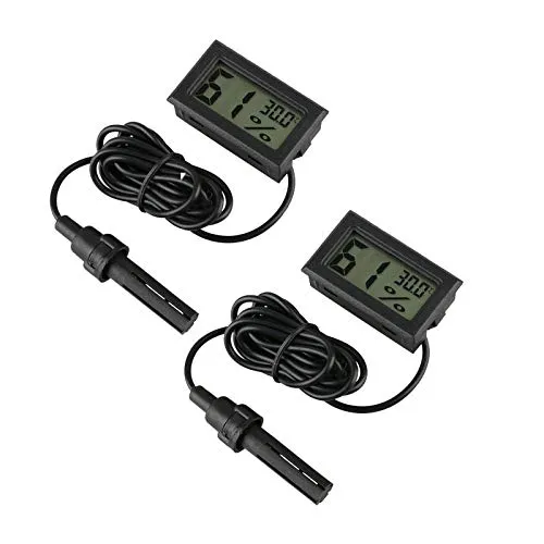 INRIGOROUS Digitales Thermometer, Hygrometer, 2 Stück, Hygrometer, Mini-Sonde, Thermometer, Temperatur-Feuchtigkeitsmessgerät für Reptilien, Inkubator, Aquarium, Geflügel, Büro, Wohnzimmer (2 Stück)