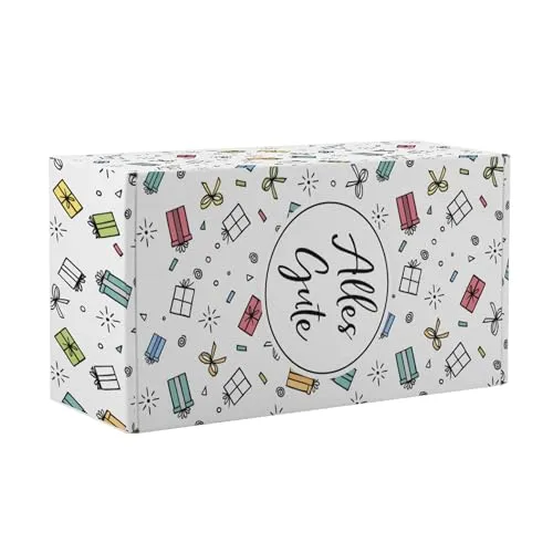 Herz & Heim® Geschenkbox aus stabilem Karton – verschiedene Größen & Motive – Geschenkverpackung für Geburtstag, Muttertag, Vatertag & Dankeschön (Alles Gute, T (35,5 × 10,5 × 19 cm))