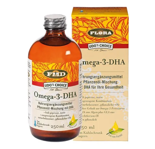 Flora Omega-3-DHA Öl - 100% pflanzlich aus Algen, 250 ml - Speiseöle: Hochwertiges Omega-3-DHA-Öl aus Algen, ideal für Veganer und zur Unterstützung von Gehirnfunktion und Sehkraft.