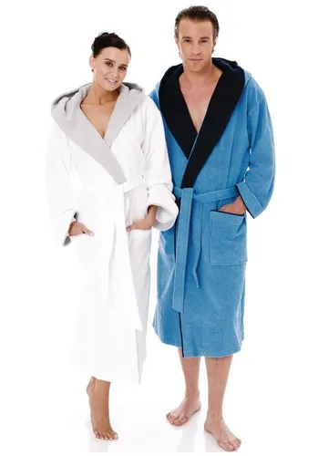 Egeria Unisex-Bademantel Cairo, weiß, L - Bademantel aus 100% Baumwolle im Walkfrottee-Stil, ideal für Sauna und Spa mit Kapuze und aufgesetzten Taschen für zusätzlichen Komfort.