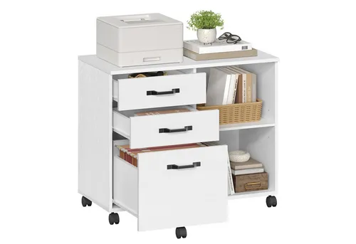 VASAGLE Rollcontainer mit 3 Schubladen und Rollen - Aktenschrank mit 3 Schubladen, verstellbarer Ablage und 360° drehbaren Rollen für maximale Mobilität und Stabilität – ideal für ein ordentliches Arbeitszimmer.