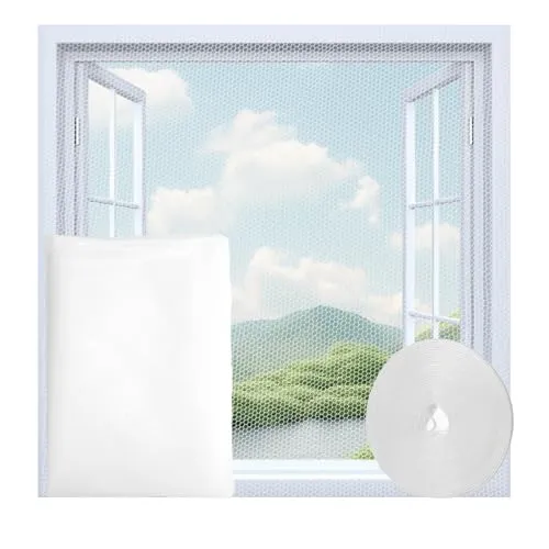 Fliegengitter für Fenster - 1.5 * 2m Mückennetz - Moskitonetz für Fenster ohne Bohren, einfache Montage - Insektenschutz für Wohnräume, Balkon und Terrasse (Weiß)
