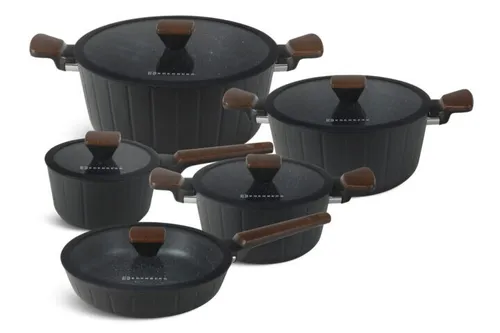 Schwarze Töpfe INDUKTION GLASDECKEL 10-tlg Topfset - Vielseitiges 10-teiliges Topfset mit Keramikbeschichtung, geeignet für alle Herdarten, inklusive Glasdeckel für optimale Sicht beim Kochen.